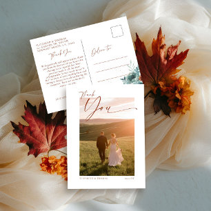 Fall Teal Burnt Orange Wedding Photo Thank You Postcard