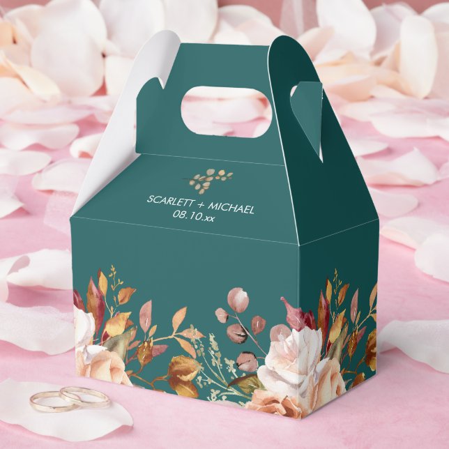 Fall Teal Watercolor Terracotta Floral wedding Favour Box (Wedding)