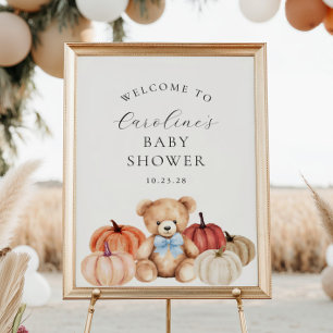 Fall Teddy Bear Baby Boy Shower Welcome Sign