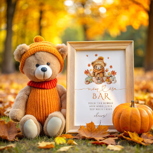 Fall Teddy Bear Pumpkin Baby Shower Mum-osa Bar Poster