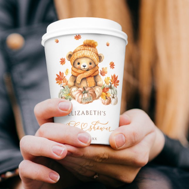 Fall Teddy Bear Pumpkin Baby Shower Paper Cups (Creator Uploaded)