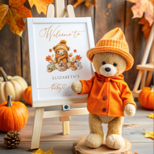 Fall Teddy Bear & Pumpkins Baby Shower Welcome  Poster