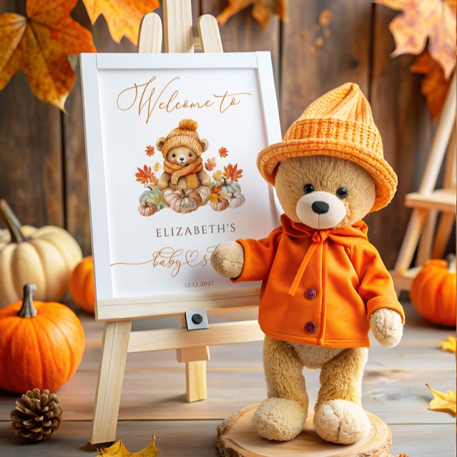Fall Teddy Bear & Pumpkins Baby Shower Welcome  Poster (Creator Uploaded)