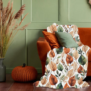 Fall terra cotta and sage leaves pattern fleece blanket