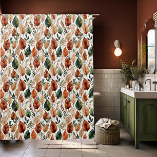 Fall terra cotta and sage leaves pattern shower curtain