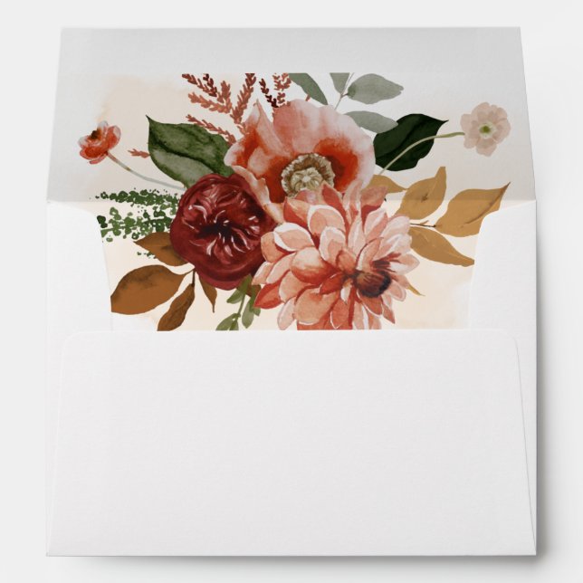 Fall Terracotta and Burgundy Floral Wedding Envelope (Back (Bottom))