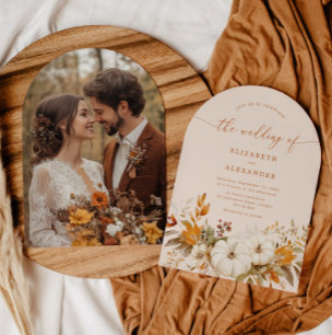 Fall terracotta Arch Modern Photo Wedding Invitation