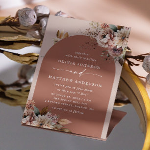 Fall Terracotta Arch Wedding Boho Floral + QR Invitation