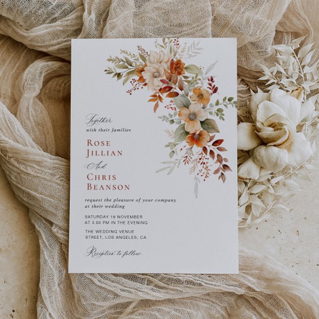 fall terracotta autumn floral wedding invitation (Creator Uploaded)