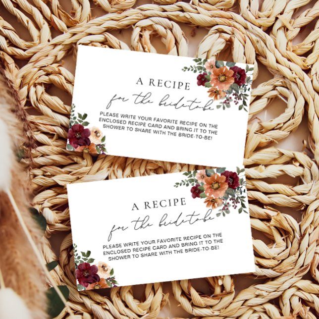 Fall Terracotta Burgundy Floral Bridal Recipe Enclosure Card (Creator Uploaded)