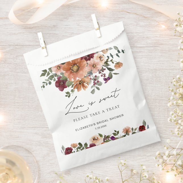 Fall Terracotta Burgundy Floral Love is Sweet  Favour Bags (Clipped)