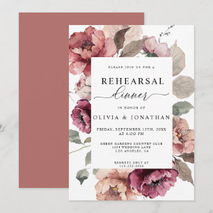 Fall Terracotta Burgundy Floral Rehearsal Dinner Invitation