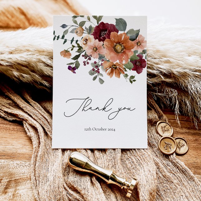 Fall Terracotta Burgundy Floral Thank You Card (Creator Uploaded)