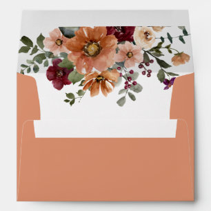 Fall Terracotta Burgundy Floral Wedding Envelope