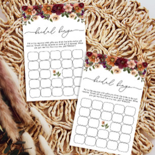 Fall Terracotta Floral Bridal Shower Bingo Game