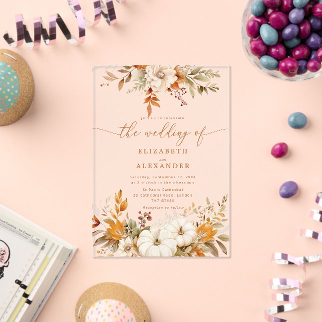 Fall terracotta floral elegant wedding acrylic invitations (Insitu (Celebration))