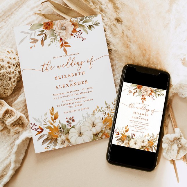 Fall terracotta floral elegant wedding invitation (Creator Uploaded)