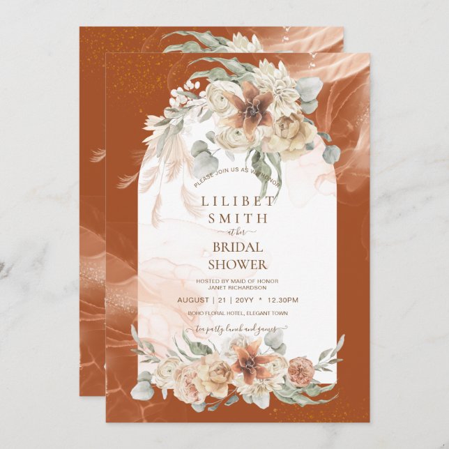 Fall Terracotta Floral Pampas Grass BRIDAL SHOWER (Front/Back)