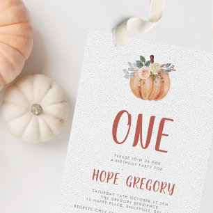 Fall Terracotta Floral Pumpkin 1st Birthday Party Invitation