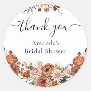 Fall Terracotta floral rustic Bridal Shower Favour Classic Round Sticker