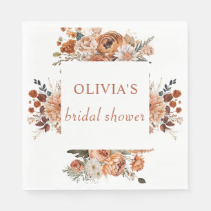 Fall Terracotta floral rustic Bridal Shower Paper  Napkin