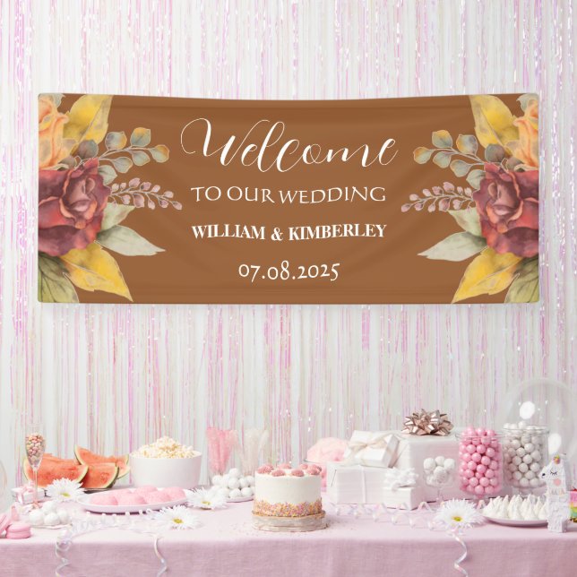 Fall Terracotta Floral Rustic Elegant Wedding Banner (Party)