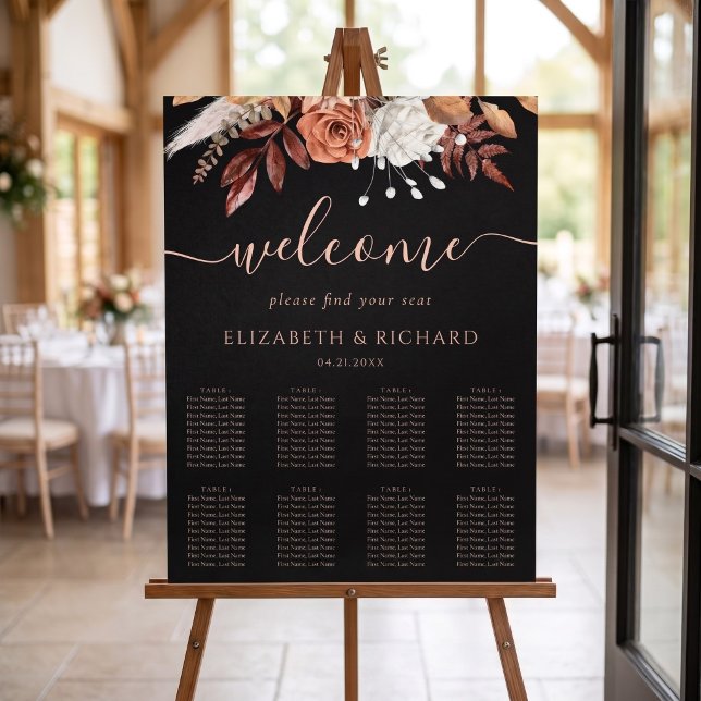 Fall Terracotta Flower Black Wedding Seating Chart (Creator Uploaded)