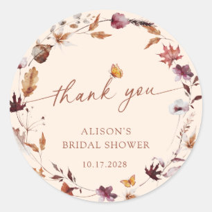 Fall Terracotta Leaf Wreath Bridal Shower Classic Round Sticker