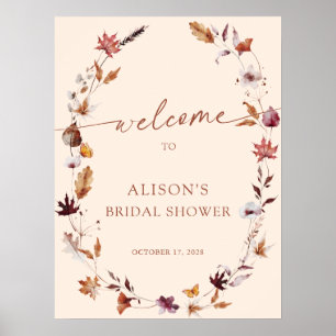 Fall Terracotta Leaf Wreath Bridal Shower Welcome Poster