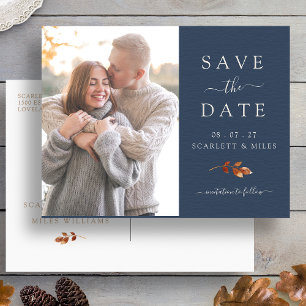 Fall Terracotta Leaves Photo Save The Date Announcement Postcard