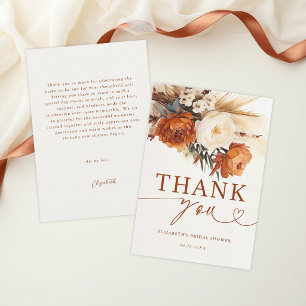 Fall Terracotta Pampas Boho Floral Bridal Shower Thank You Card