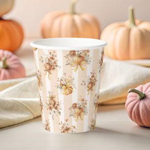 Fall Terracotta Pumpkin Floral Bow Baby Shower  Paper Cups