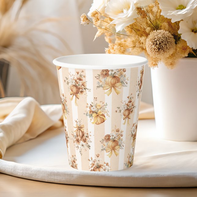Fall Terracotta Pumpkin Floral Bridal Shower  Paper Cups (Creator Uploaded)