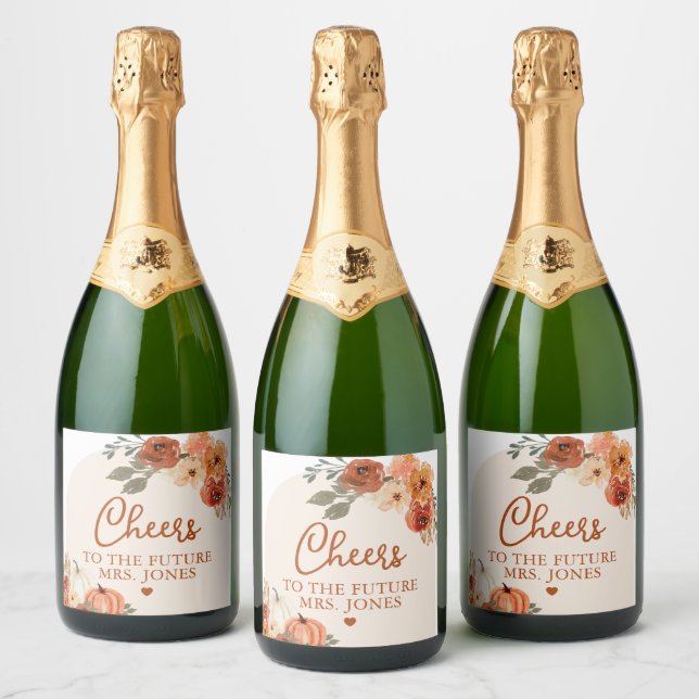 Fall Terracotta Pumpkin Future Mrs Bridal Shower  Sparkling Wine Label (Bottles)