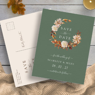 Fall Terracotta Wreath Wedding Save the Dates Anno Announcement Postcard