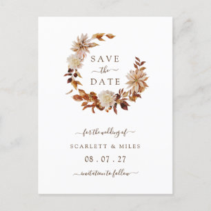 Fall Terracotta Wreath Wedding Save the Dates Announcement Postcard