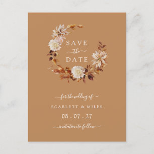 Fall Terracotta Wreath Wedding Save the Dates Announcement Postcard