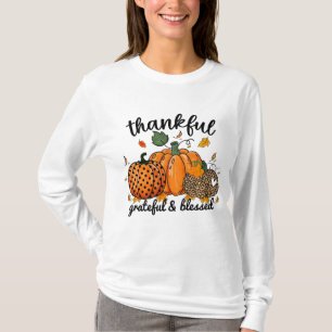 Fall Thankful Grateful Blessed pumpkins girly T-Shirt