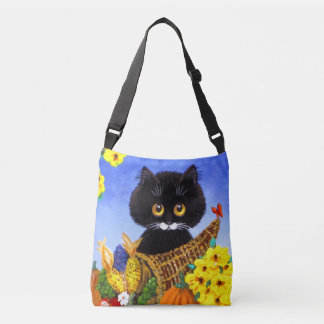 Fall Thanksgiving Black Cat Crossbody Bag