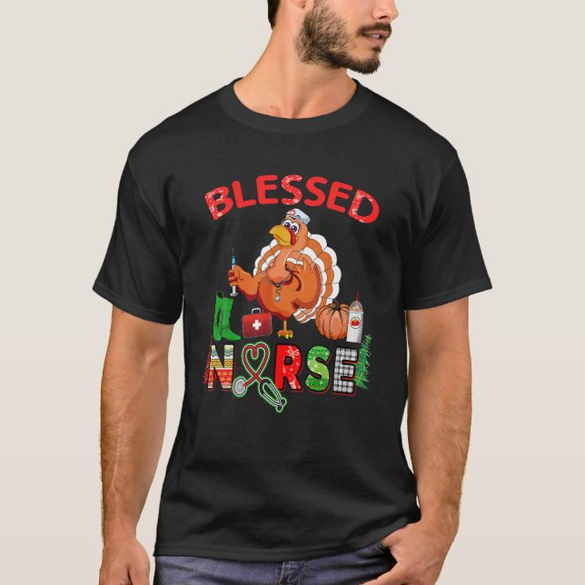 Fall Thanksgiving Blessed Nurse Scrub Top Turkey C (Front)