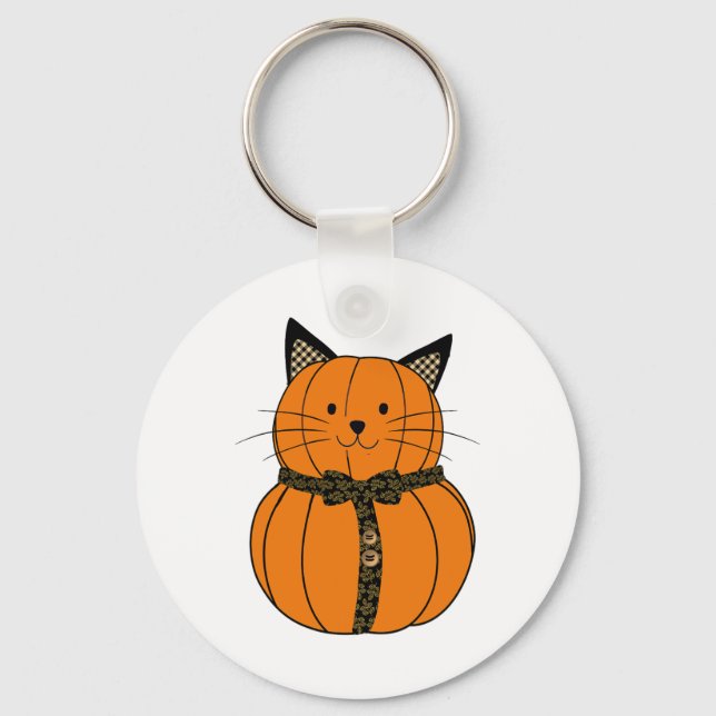 Fall Thanksgiving Cutest Pumpkin Cat Face Whiskers Key Ring (Front)