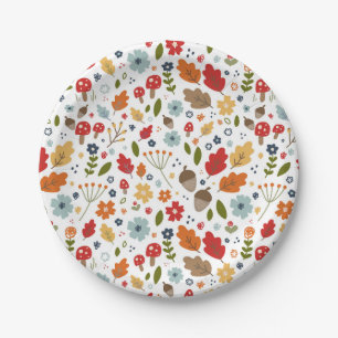 Fall Thanksgiving Floral Mushroom Holiday Party Paper Plate