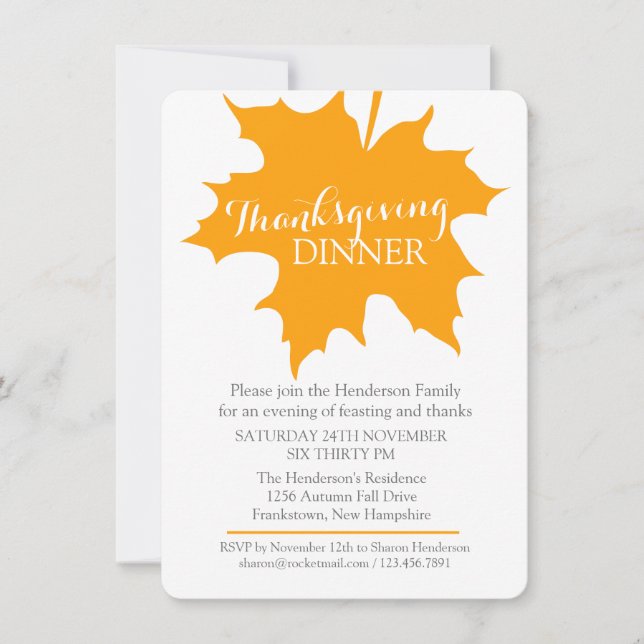 Fall thanksgiving maple leaf Dinner invitation (Front)