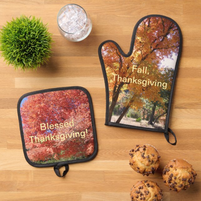 Fall, Thanksgiving,  Oven Mitt & Pot Holder Set (Top Down)