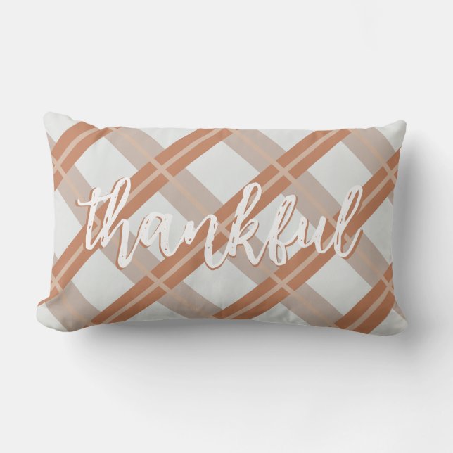 Fall Thanksgiving Plaid Thankful Burnt Orange Lumbar Cushion (Front)