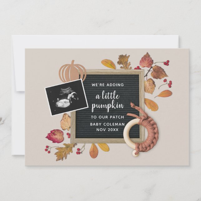 Fall Thanksgiving Pumpkin Baby Pregnancy Birth Announcement (Front)