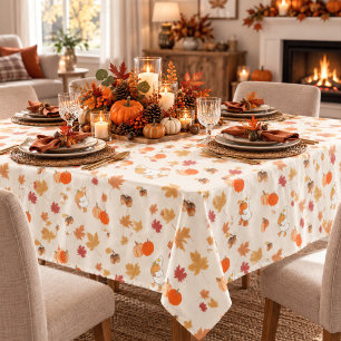 Fall Thanksgiving Pumpkins Goose Orange Cream Tablecloth