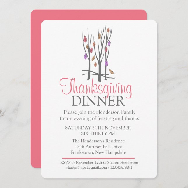 Fall Thanksgiving tree Dinner invitation (Front/Back)