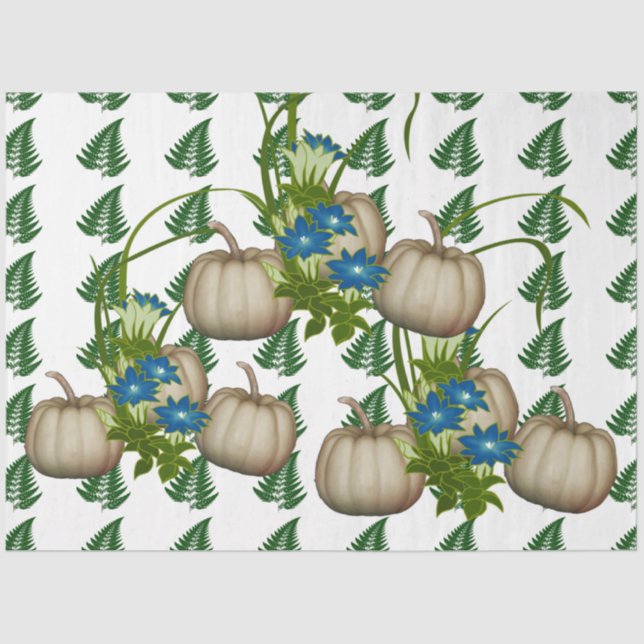 Fall Thanksgiving White Pumpkins Flora Artwork Tissue Paper (Front)