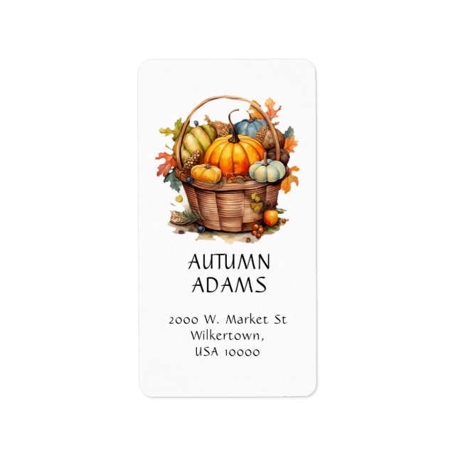 FALL THEME AUTUMN COLORS BASKET OF PUMPKINS LABEL (Front)